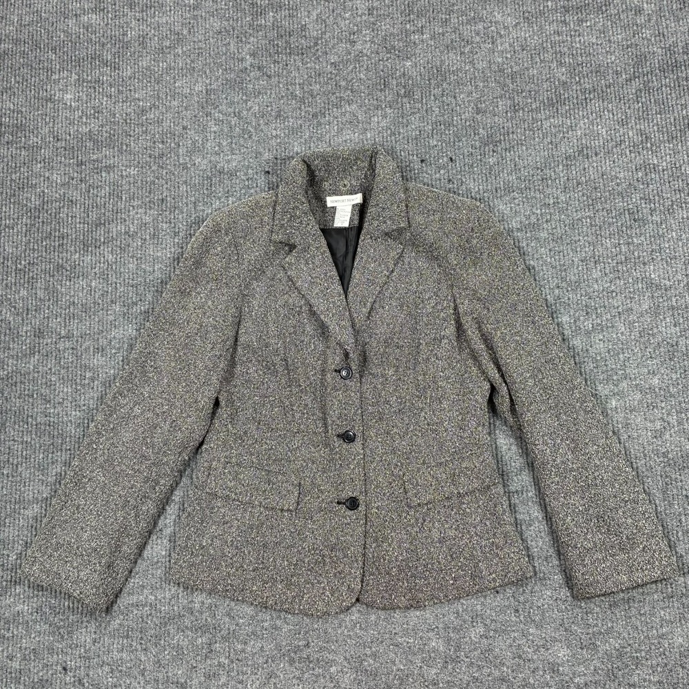 Vintage Newport News Womens Size 12 Gray Tweed Blazer Jacket Rayon Blend